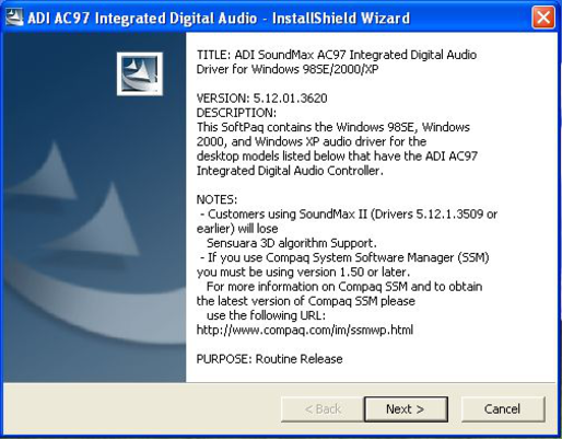 adi soundmax ac97 audio driver windows xp