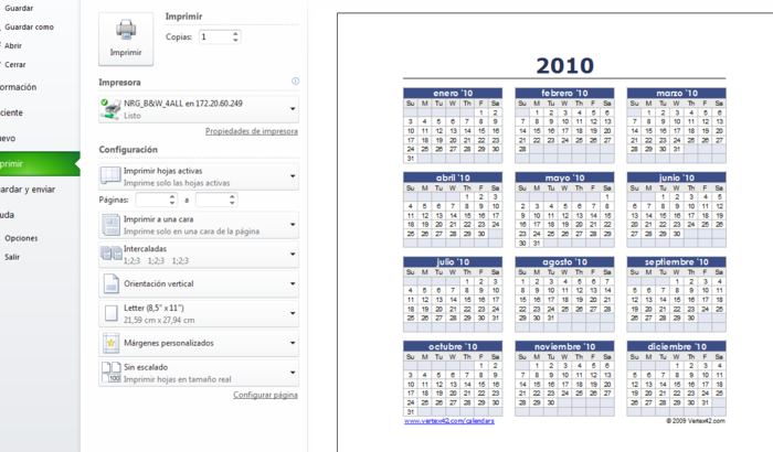 calendarios en excel