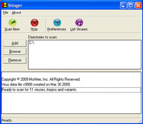 Imagen McAfee W32/Conficker Stinger 10.0.1.551